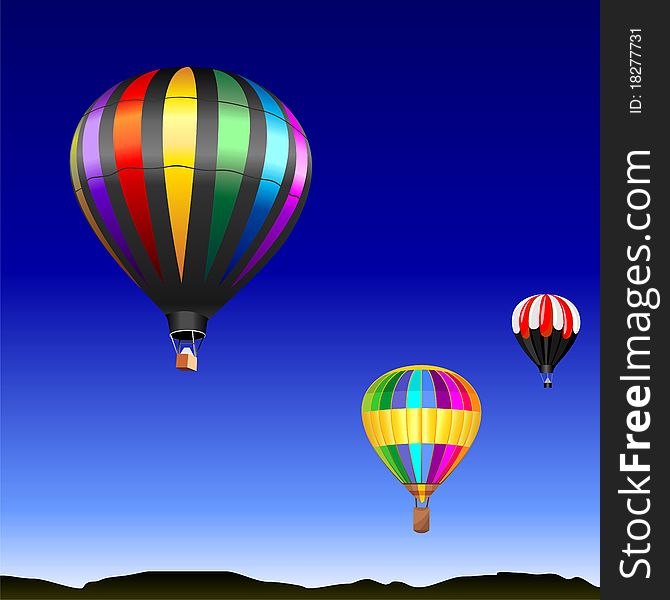 Desert landscape with flying multicolored balloons. Desert landscape with flying multicolored balloons