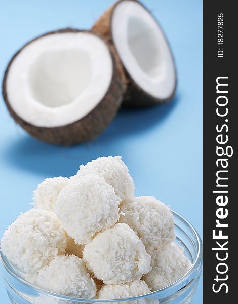 Homemade coconut candies in a bowl