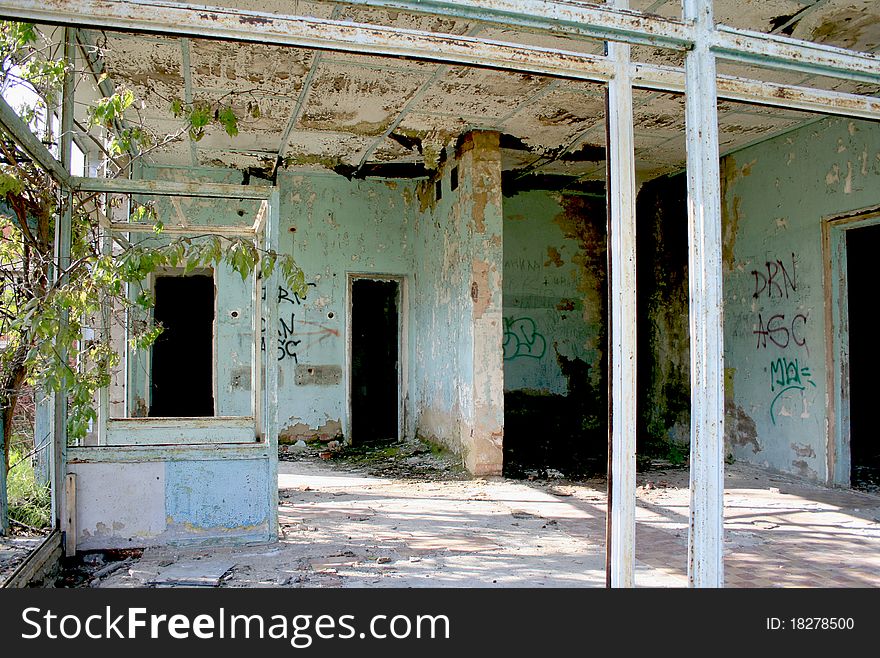 Old children's camp, the garbage, the thrown building. Old children's camp, the garbage, the thrown building