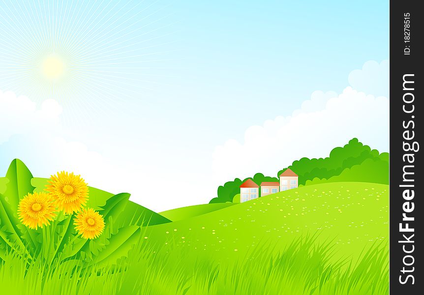 The illustration contains the image of spring landscape. The illustration contains the image of spring landscape