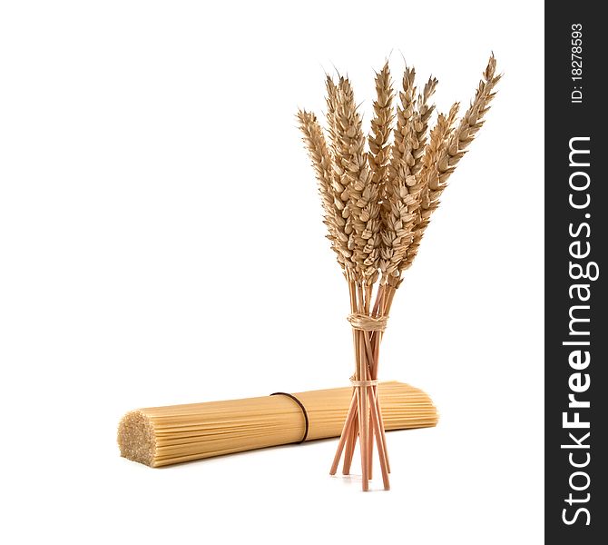 Wheat and spaghetti isolated on white background