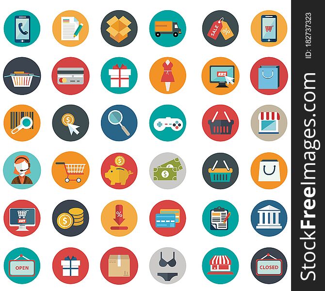Vector illustration set of shopping icons items. Vector illustration set of shopping icons items.