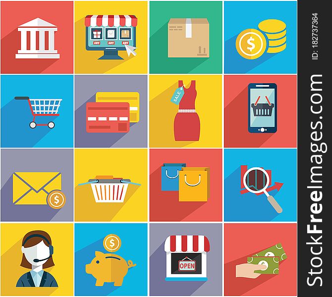 Vector illustration set of shopping icons , shopping items.