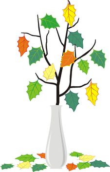 Branch In Vase And Fallen Down Leaves Royalty Free Stock Photos Branch In Vase And Fallen Down Leaves Royalty Free Stock Photos