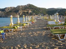 Beach With Beds And Umbrellas Royalty Free Stock Image Beach With Beds And Umbrellas Royalty Free Stock Image