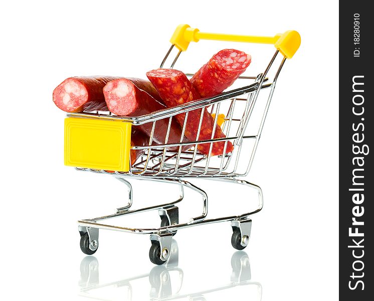 Salami sausage in the shopping cart