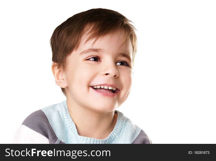 Portrait of happy joyful beautiful little boy isolated on white background. Portrait of happy joyful beautiful little boy isolated on white background