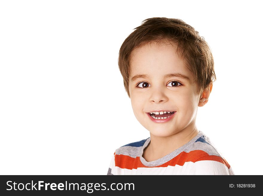 Portrait of happy joyful laughing little boy isolated on white background. Portrait of happy joyful laughing little boy isolated on white background
