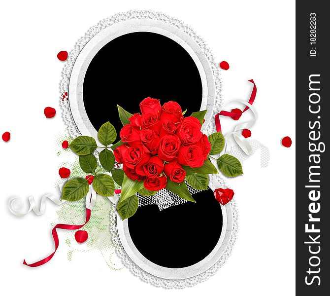 Valentine Double Frame With Red Roses