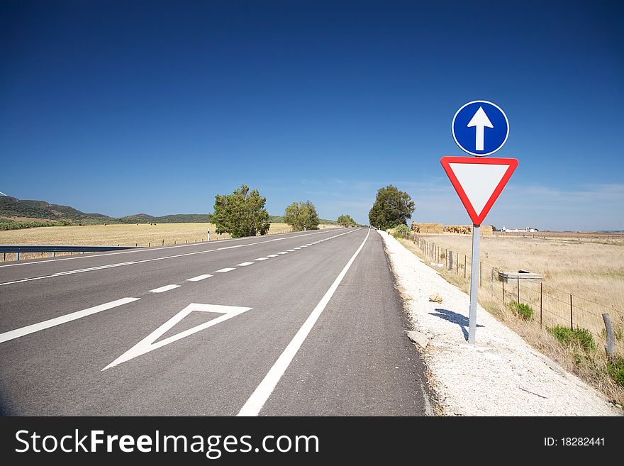 Give Way Lane At Road