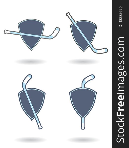 Icon set background with ice hockey sticks on shields . Icon set background with ice hockey sticks on shields .