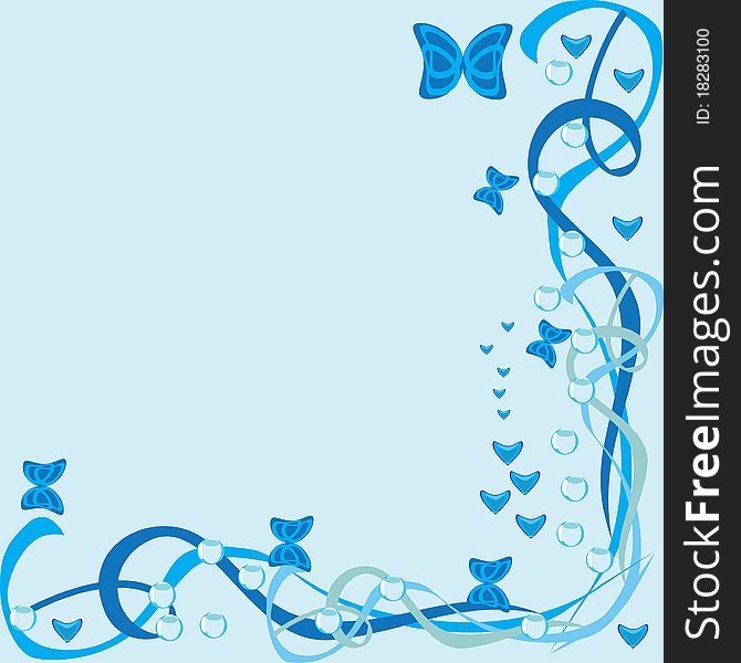 Abstract framework with butterflies on  blue back. Illustration.