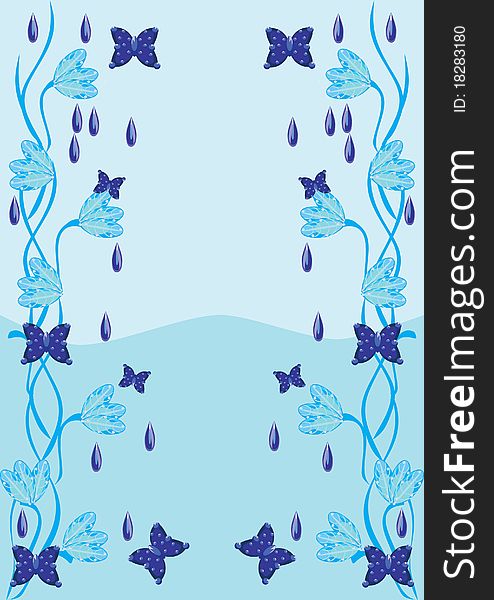 Abstract framework with butterflies on a blue background