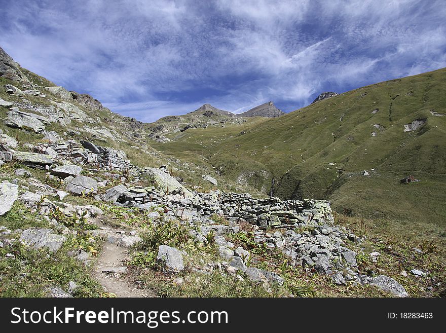 Site of the refuge of Carro, national park of Vanoise, department of Savoy, France. Site of the refuge of Carro, national park of Vanoise, department of Savoy, France