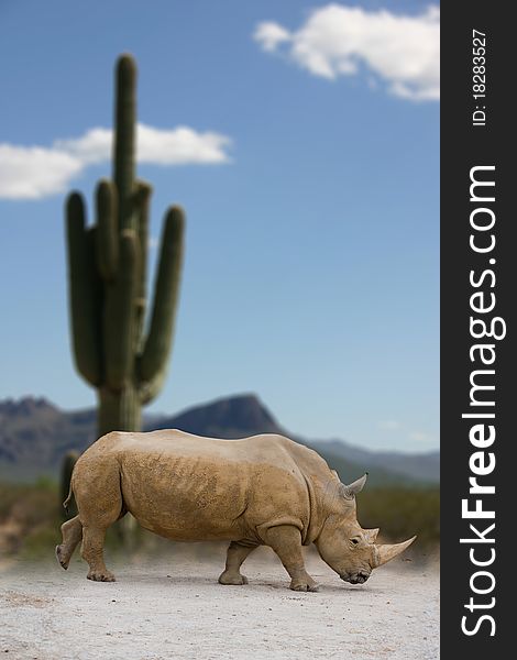 Rhino on Afric background, clipping path included. Rhino on Afric background, clipping path included