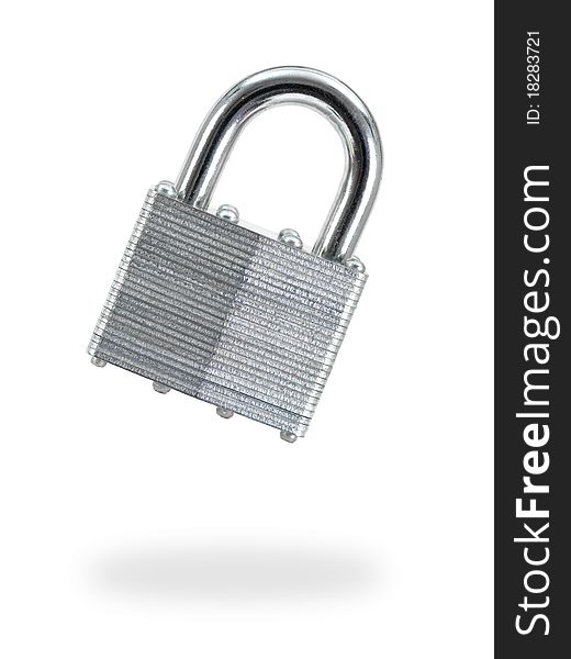 A metal padlock isolated against a white background