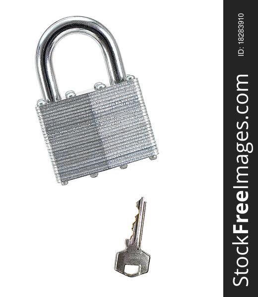 A metal padlock isolated against a white background