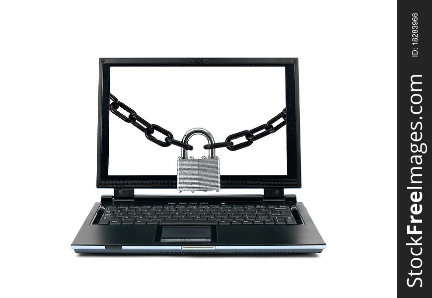 A laptop computer isolated against a white background
