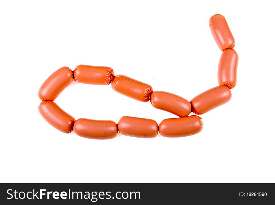 Pile of sausages isolated on a white  background