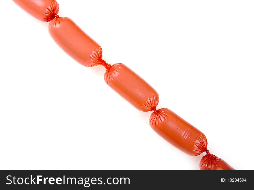 Pile of sausages isolated on a white  background