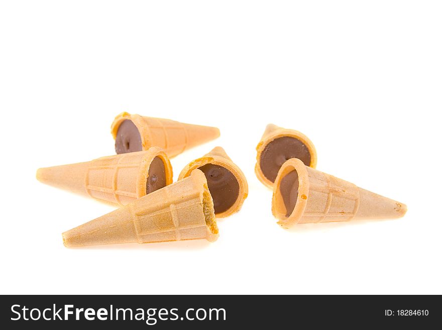 Sweet horns  stuffed with chocolate isolated on a white background