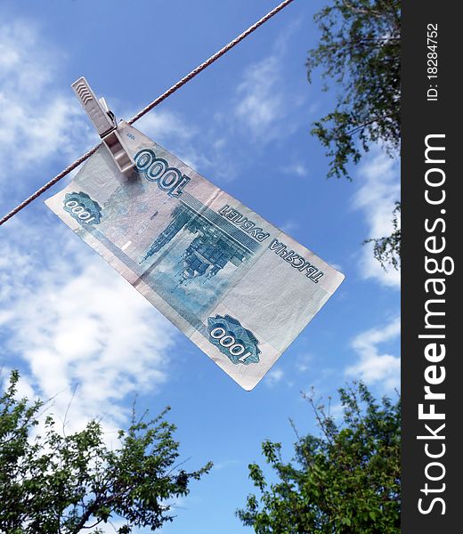 Russian money hanging on the clothesline.