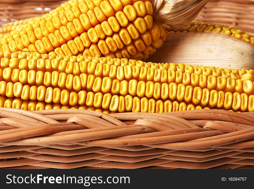 Corn in the basket,close-ups