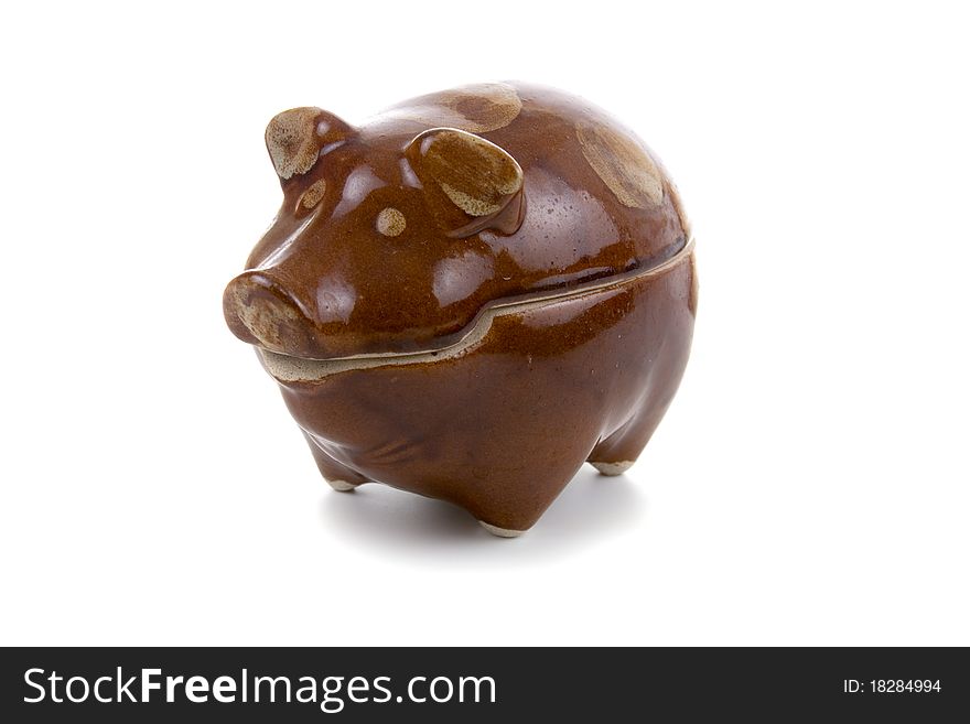 Ceramic piggy pot  a on a white background
