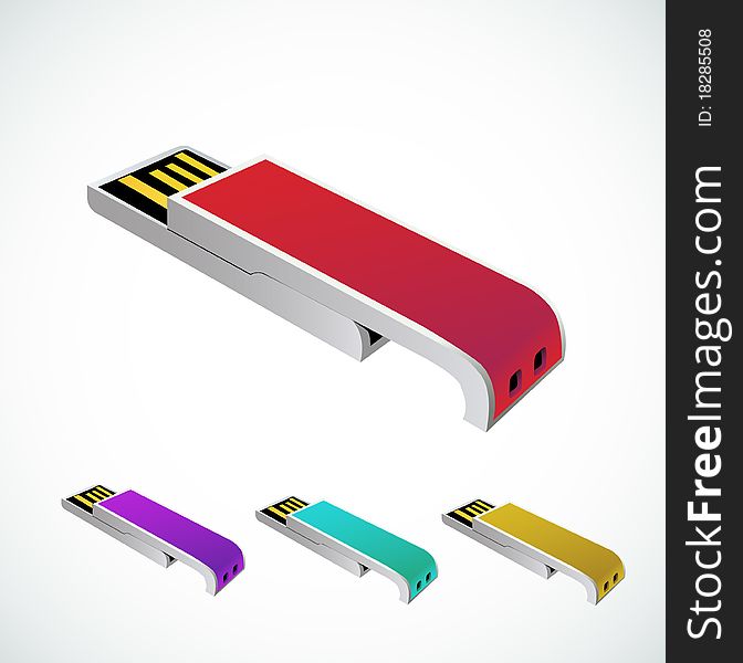 Set flash drive in colors illustration