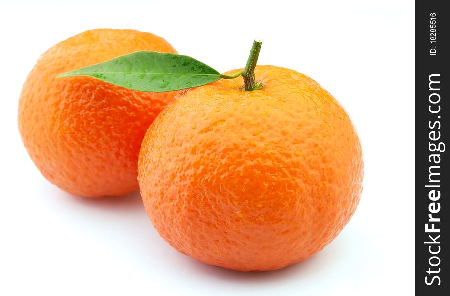 Tangerines in water droplets closeup