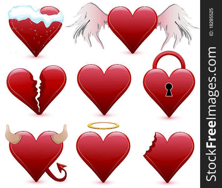 Collection of different hearts valentine illustration