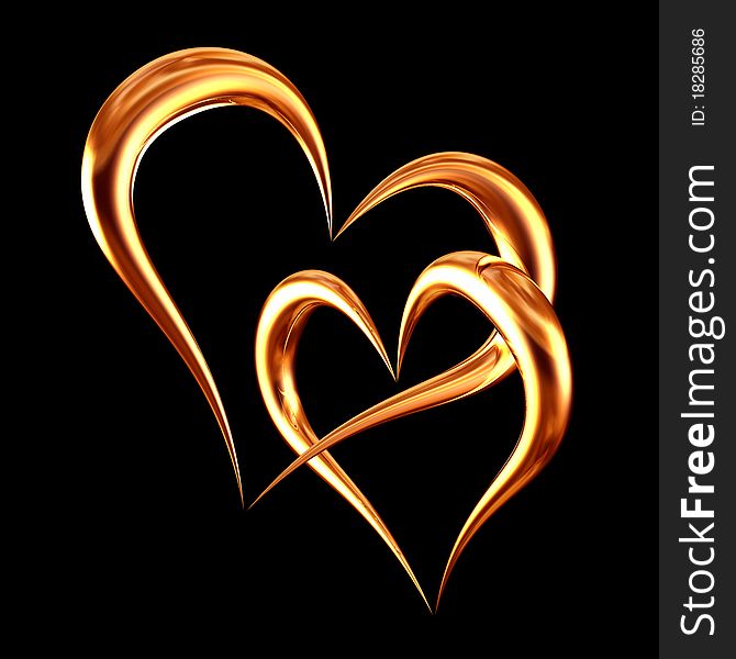 Vector illustration golden hearts on black