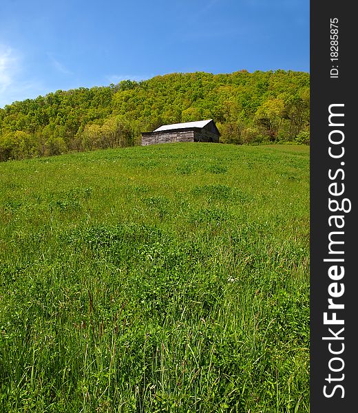 Mountain barn in spring