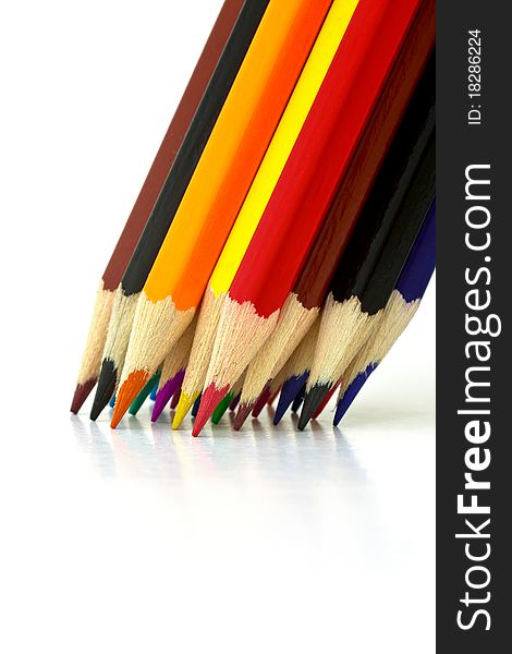 Closeup of many color pencils