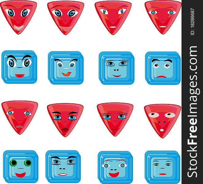 Animation red and blue buttons. Illustration.