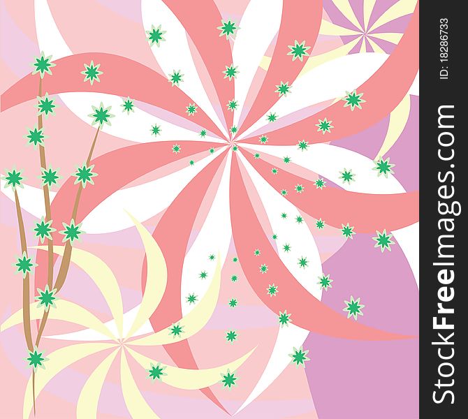 Abstract ping background with flowers. Illustration