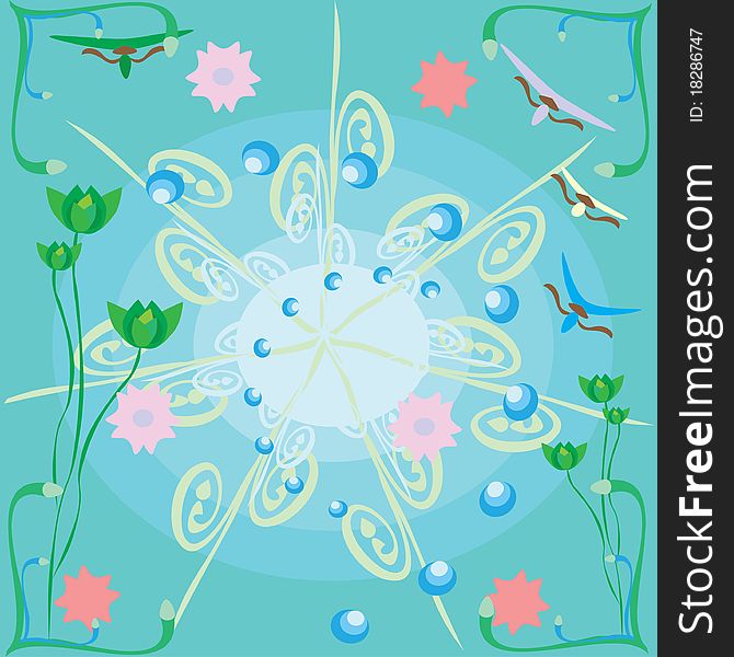 Abstract blue background with flowers. Illustration