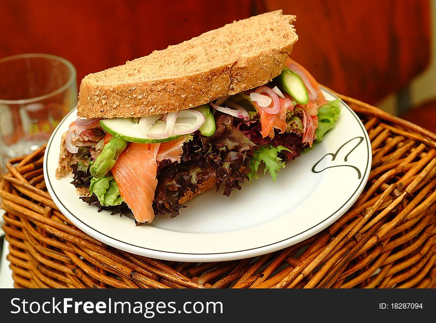 Healthy sandwich with smoked salmon