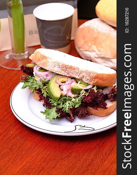 Sandwich with avocado and leaf lettuce