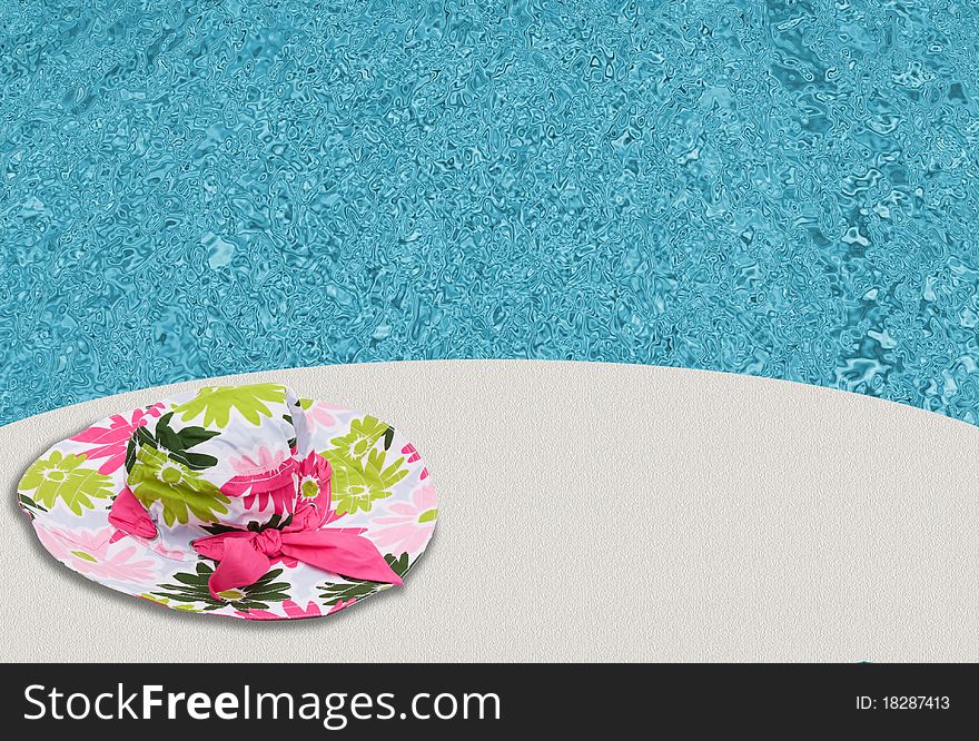 Pink flowered sun hat on a white background, Summer Time