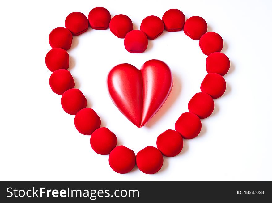 Double red hearts on white background