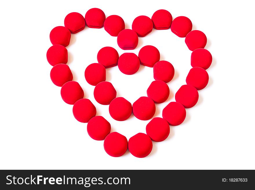 Double red hearts on white background