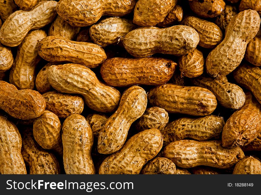 A bunch of peanuts in shells moistened with water. A bunch of peanuts in shells moistened with water