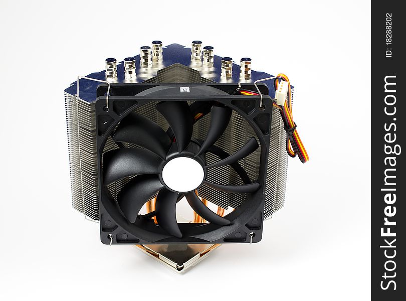 Close-up of CPU cooler on white background. Close-up of CPU cooler on white background