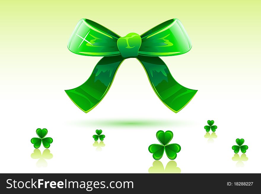Illustration of green bow with clover leaf of saint patrick's day