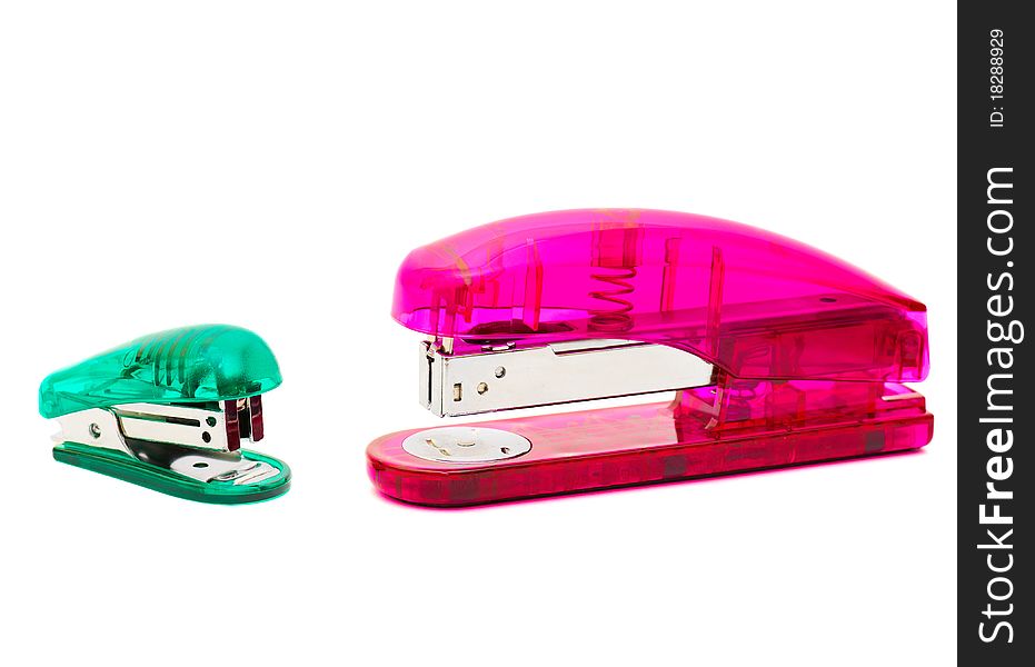 Big red and small green glass staplers. Big red and small green glass staplers