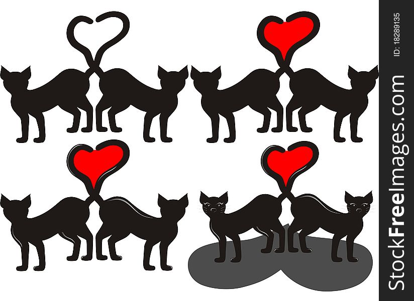 Vector illustration of two loving black cats