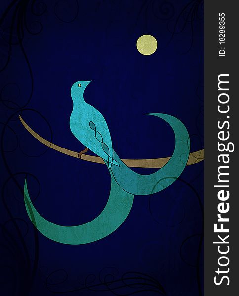 Blue bird and the moon