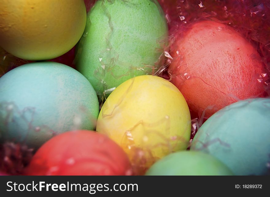 Colorful Easter eggs in Easter bakset. Colorful Easter eggs in Easter bakset