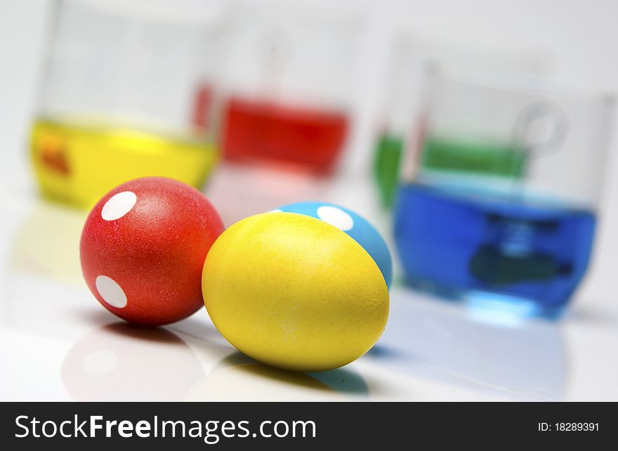 Red, green, yellow and blue dye for Easter eggs. Red, green, yellow and blue dye for Easter eggs